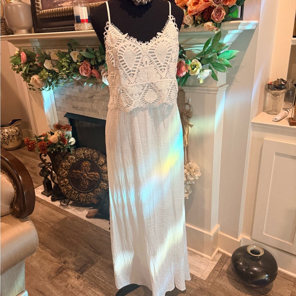 ESQUALO White Crochet Bodice Maxi Dress